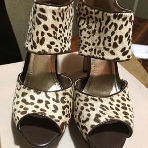 BCBG snow leopard pony sandals